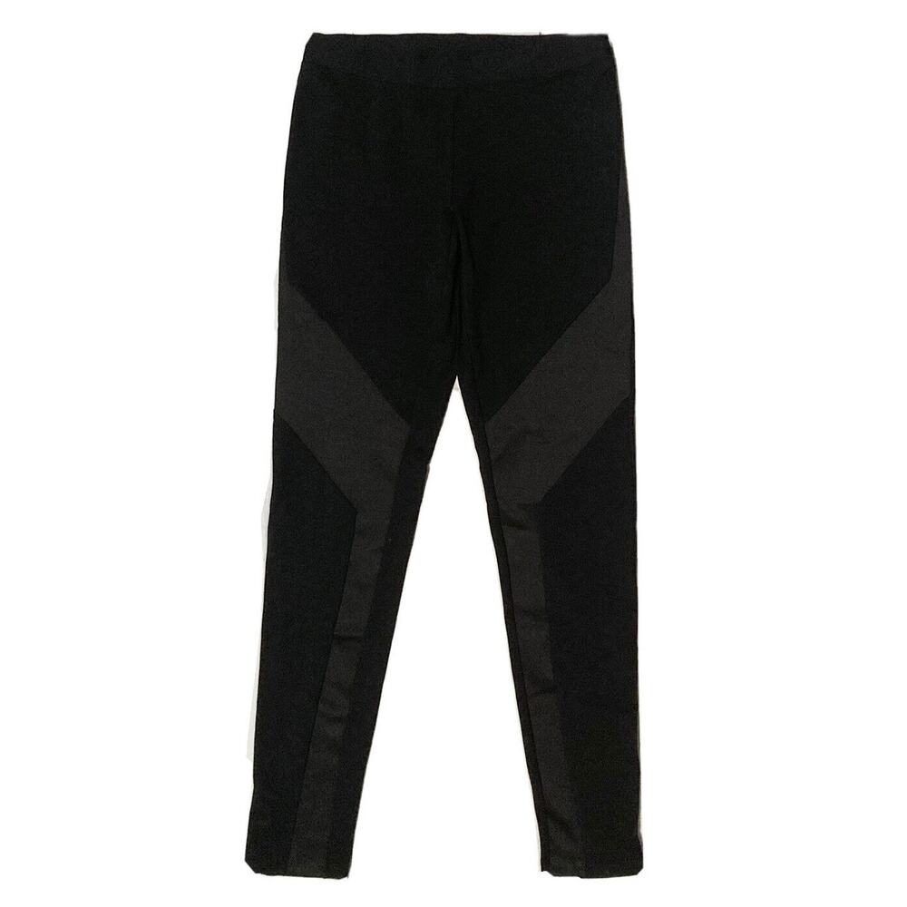 Theory Legging sz 0 / P Black Tubular Diagonal Panels Faux Leather Trim